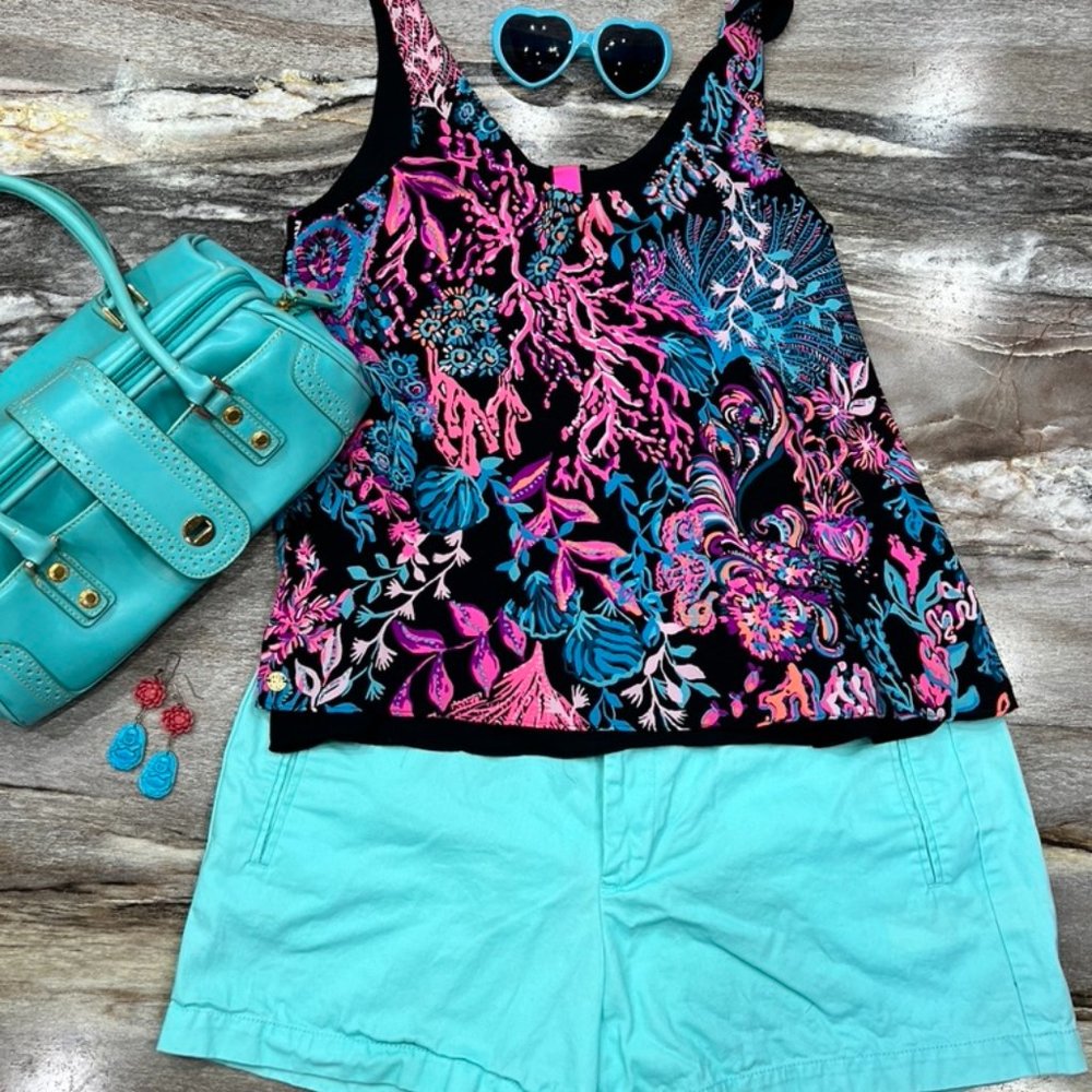 Lilly Pulitzer M Onyx TWILIGHT CORAL FLORIN REVERSIBLE TOP Scoop Neck Tank